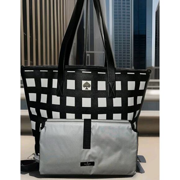 Kate Spade Diaper Baby Bag Classic Large Tote Black/White Checkered 20x12x7 - Picture 1 of 16